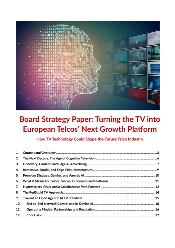 Board Strategy Paper cover showing a circuit-board head profile alongside a wall of TV channel thumbnails