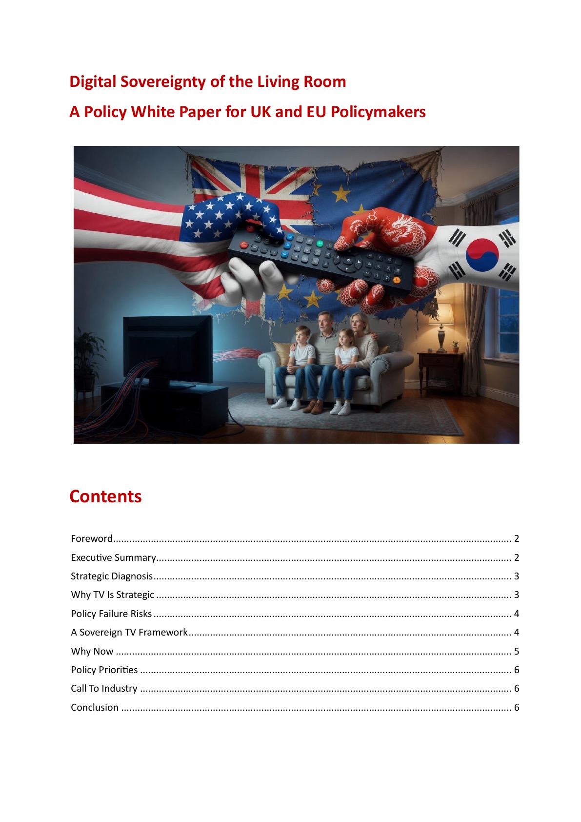 Digital Sovereignty of the Living Room policy paper cover — RedSquid white paper for UK and EU policymakers